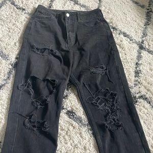 black ripped mom jeans